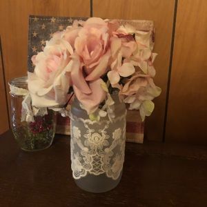 White Lace Frosted Glass Jar or Vase
